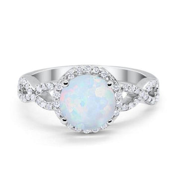 Halo Infinity Wedding Ring Round Lab White Opal Solid 925 Sterling Silver